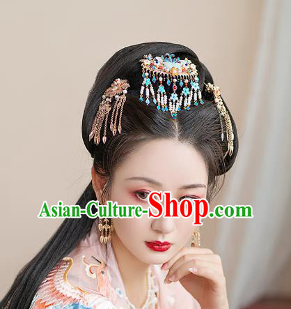 Chinese Classical Palace Pearls Tassel Hair Comb Handmade Hanfu Hair Accessories Ancient Ming Dynasty Princess Jade Butterfly Hairpins