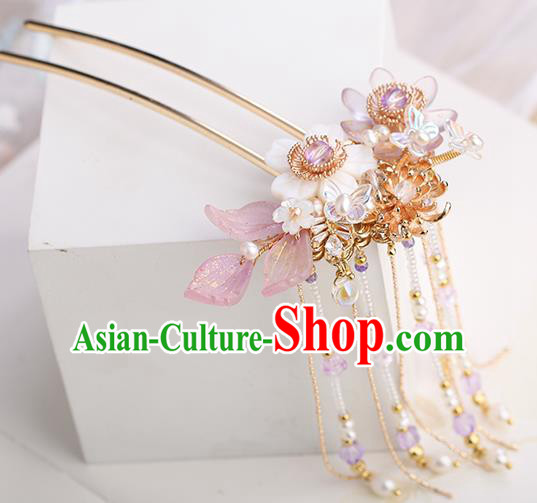 Chinese Classical Palace Flower Hair Sticks Handmade Hanfu Hair Accessories Ancient Ming Dynasty Princess Beads Tassel Hairpins