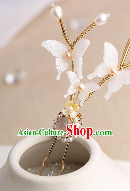 Chinese Classical Palace White Shell Butterfly Hair Sticks Handmade Hanfu Hair Accessories Ancient Ming Dynasty Princess Hairpins