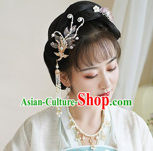 Chinese Classical Palace Beads Phoenix Tassel Hair Sticks Handmade Hanfu Hair Accessories Ancient Ming Dynasty Princess Hairpins