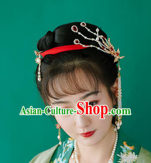Chinese Classical Palace Pearls Phoenix Hair Sticks Handmade Hanfu Hair Accessories Ancient Ming Dynasty Princess Tassel Hairpins