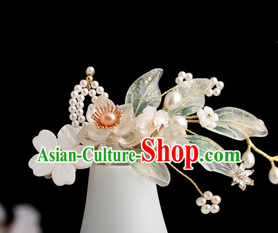 Chinese Classical Palace White Plum Blossom Hair Sticks Handmade Hanfu Hair Accessories Ancient Song Dynasty Princess Shell Hairpins