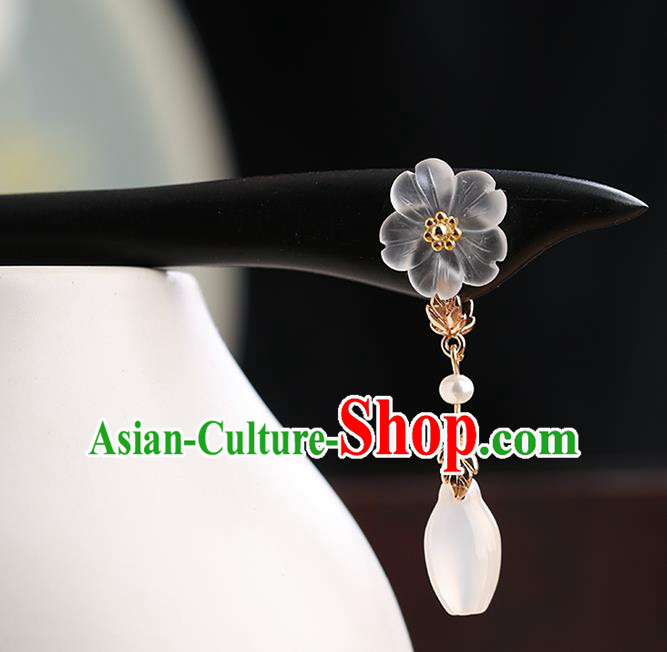 Chinese Classical Palace Ebony Hair Stick Handmade Hanfu Hair Accessories Ancient Ming Dynasty Princess Sakura Tassel Hairpins