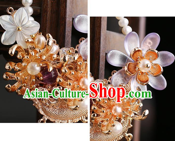 Chinese Handmade Classical Chrysanthemum Accessories Ancient Hanfu Ming Dynasty Princess Pearls Brooch