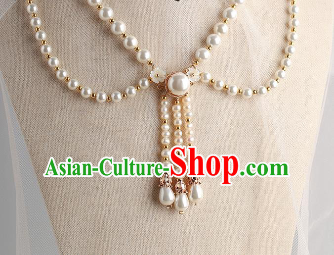 Chinese Handmade Pearls Tassel Necklet Classical Jewelry Accessories Ancient Ming Dynasty Princess Hanfu Necklace for Women