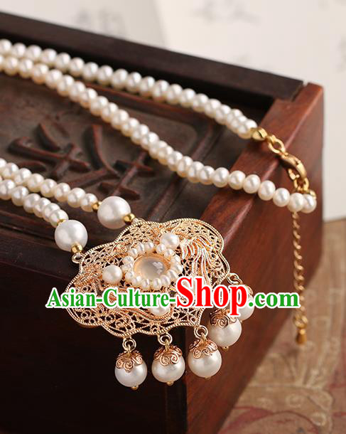Chinese Handmade Golden Necklet Classical Jewelry Accessories Ancient Ming Dynasty Princess Hanfu Pearls Necklace for Women