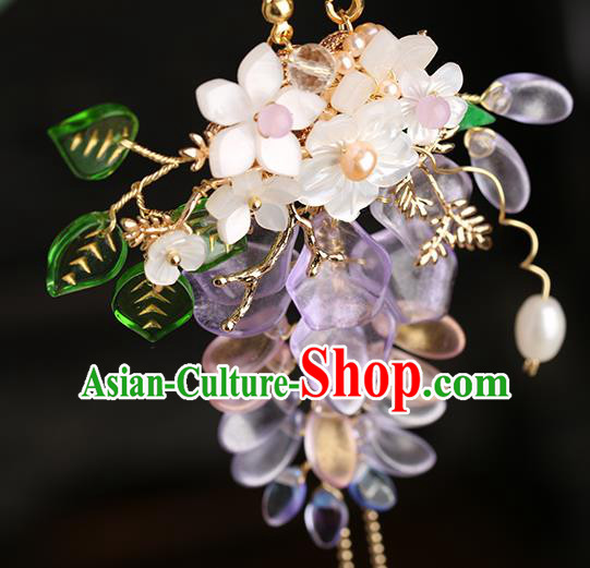 Chinese Handmade Classical Wisteria Accessories Ancient Hanfu Ming Dynasty Princess Beads Tassel Brooch