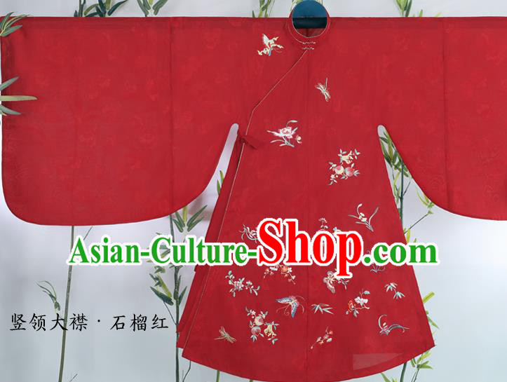 Chinese Ming Dynasty Historical Costumes Traditional Ancient Noble Lady Embroidered Red Gown and Skirt Hanfu Apparels Full Set