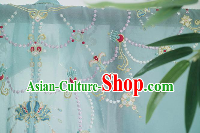 Chinese Ancient Imperial Concubine Historical Costumes Traditional Ming Dynasty Court Women Hanfu Apparels Embroidered Blue Gown and Skirt Full Set