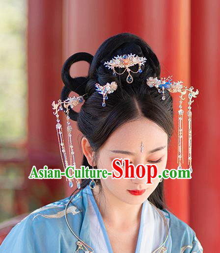 Chinese Classical Palace Golden Plum Hair Sticks Handmade Hanfu Hair Accessories Ancient Jin Dynasty Princess Pearls Hairpins