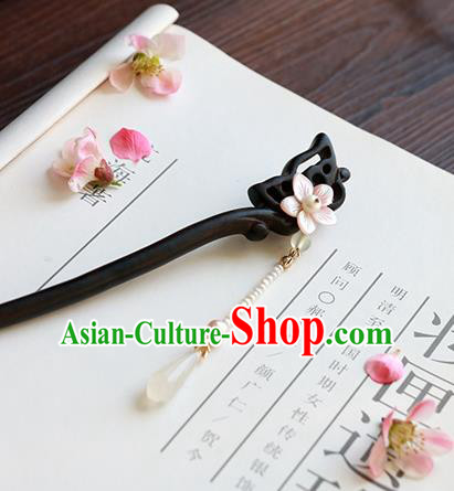 Chinese Classical Palace Ebony Hair Stick Handmade Hanfu Hair Accessories Ancient Ming Dynasty Princess Pearls Tassel Hairpins