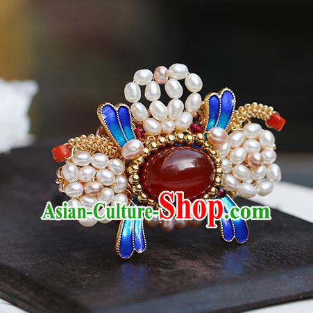 Chinese Classical Palace Blueing Hair Stick Handmade Hanfu Hair Accessories Ancient Ming Dynasty Princess Pearls Agate Hairpins
