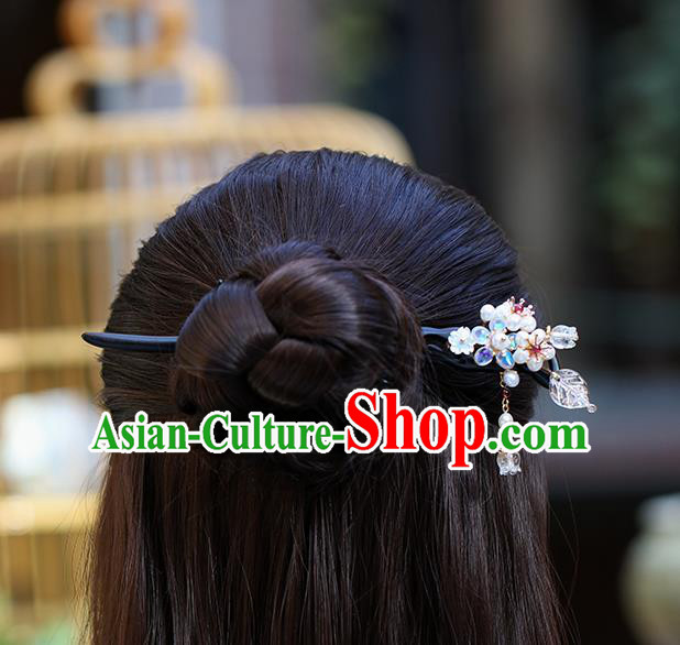 Chinese Classical Palace Pearls Hair Stick Handmade Hanfu Hair Accessories Ancient Qing Dynasty Princess Ebony Hairpins