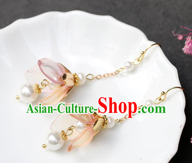 Chinese Handmade Lotus Earrings Classical Ear Accessories Hanfu Ming Dynasty Princess Tassel Eardrop