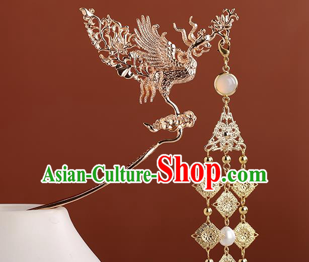 Chinese Classical Palace Golden Phoenix Tassel Hair Stick Handmade Hanfu Hair Accessories Ancient Qing Dynasty Princess Hairpins
