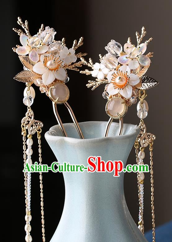 Chinese Classical Palace Chalcedony Hair Stick Handmade Hanfu Hair Accessories Ancient Ming Dynasty Empress Golden Tassel Hairpins