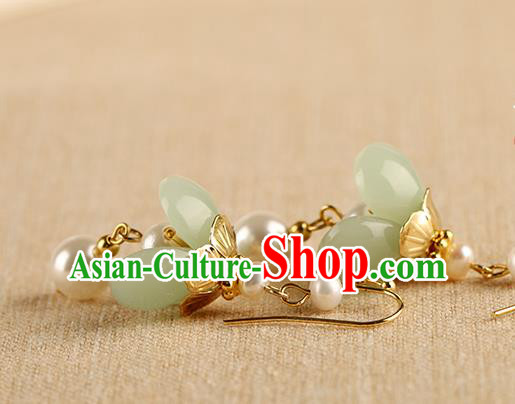 Chinese Handmade Green Flower Earrings Classical Ear Accessories Hanfu Qing Dynasty Princess Eardrop