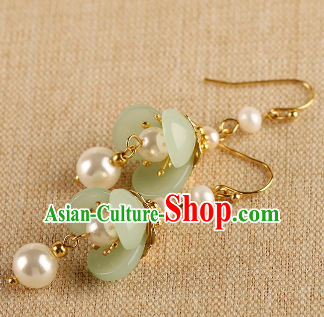 Chinese Handmade Green Flower Earrings Classical Ear Accessories Hanfu Qing Dynasty Princess Eardrop