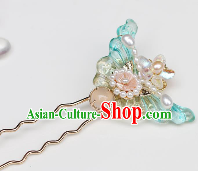 Chinese Classical Palace Butterfly Hair Stick Handmade Hanfu Hair Accessories Ancient Ming Dynasty Empress Hairpins Pearls Hair Clip