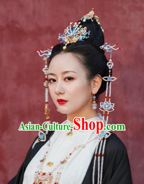 Chinese Classical Palace Jade Hair Crown Handmade Hanfu Hair Accessories Ancient Tang Dynasty Empress Gems Golden Hairpins