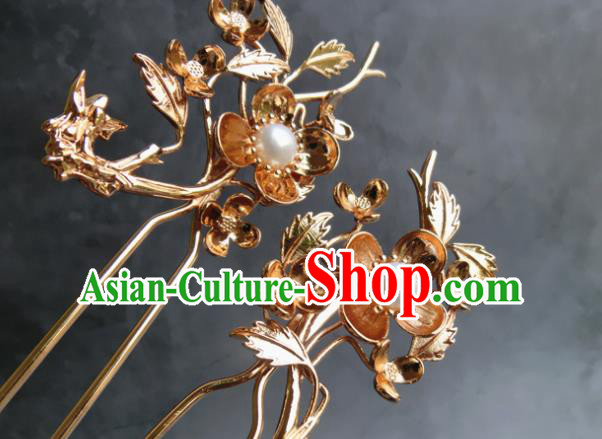 Chinese Classical Palace Brass Plum Blossom Hair Stick Handmade Hanfu Hair Accessories Ancient Ming Dynasty Empress Hairpins