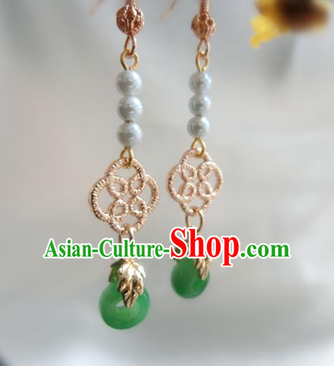 Chinese Handmade Green Rings Earrings Classical Ear Accessories Hanfu Ming Dynasty Princess Eardrop