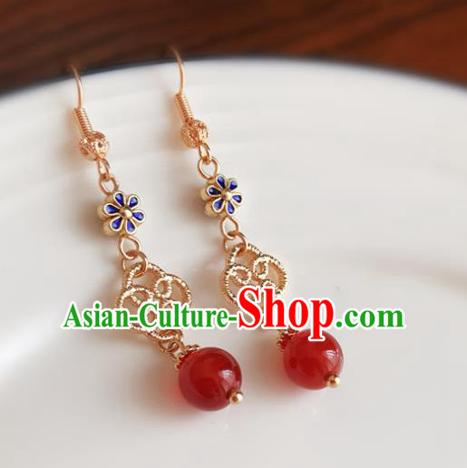 Chinese Handmade Agate Bead Earrings Classical Ear Accessories Hanfu Ming Dynasty Princess Blueing Eardrop