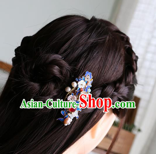 Chinese Classical Palace Blueing Hair Claw Handmade Hanfu Hair Accessories Ancient Qing Dynasty Princess Hairpins Pearls Gems Hair Stick