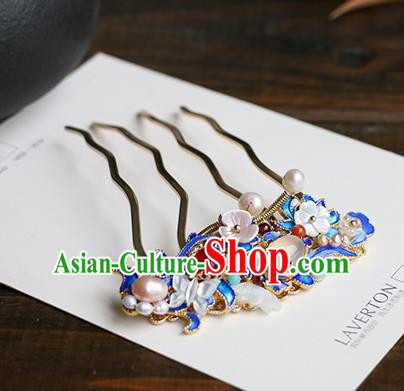 Chinese Classical Palace Hair Stick Handmade Hanfu Hair Accessories Ancient Qing Dynasty Princess Hairpins Blueing Hair Comb