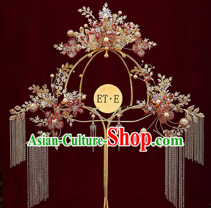 Chinese Classical Wedding Hair Crown Handmade Hair Accessories Ancient Bride Golden Hairpins Tassel Step Shake Complete Set