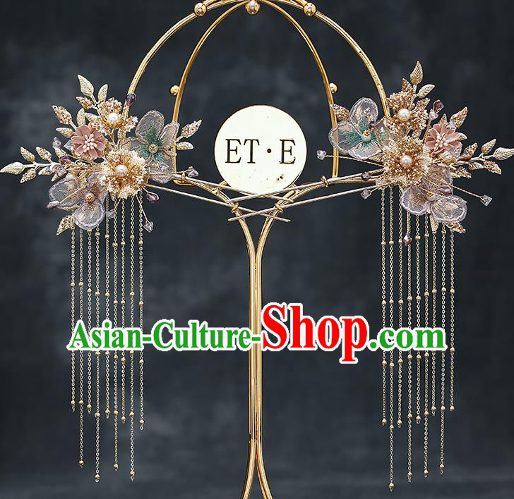Chinese Classical Wedding Golden Hair Comb Handmade Hair Accessories Ancient Bride Hairpins Hair Crown Complete Set