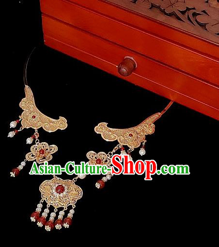 Chinese Handmade Ming Dynasty Necklet Classical Jewelry Accessories Ancient Princess Hanfu Golden Necklace for Women