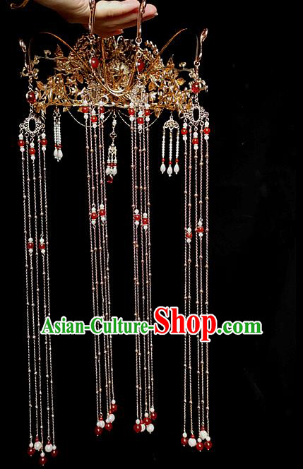 Chinese Classical Wedding Phoenix Coronet Handmade Hanfu Hair Accessories Ancient Ming Dynasty Princess Tassel Hairpins