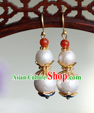 Chinese Handmade Gourd Earrings Classical Ear Accessories Hanfu Qing Dynasty Princess Pearl Eardrop