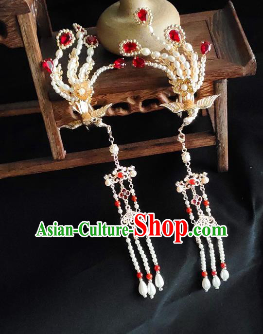 Chinese Classical Pearls Phoenix Hair Stick Handmade Hanfu Hair Accessories Ancient Ming Dynasty Princess Hairpins