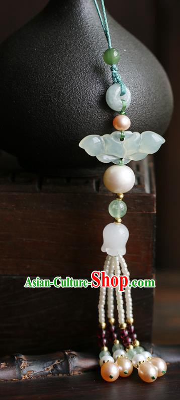 Chinese Handmade Classical Jewelry Accessories Ancient Ming Dynasty Hanfu Jade Lotus Brooch Pendant for Women