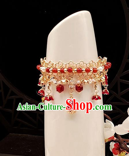 Chinese Handmade Tang Dynasty Agate Bracelet Classical Jewelry Accessories Ancient Princess Hanfu Golden Bangle for Women
