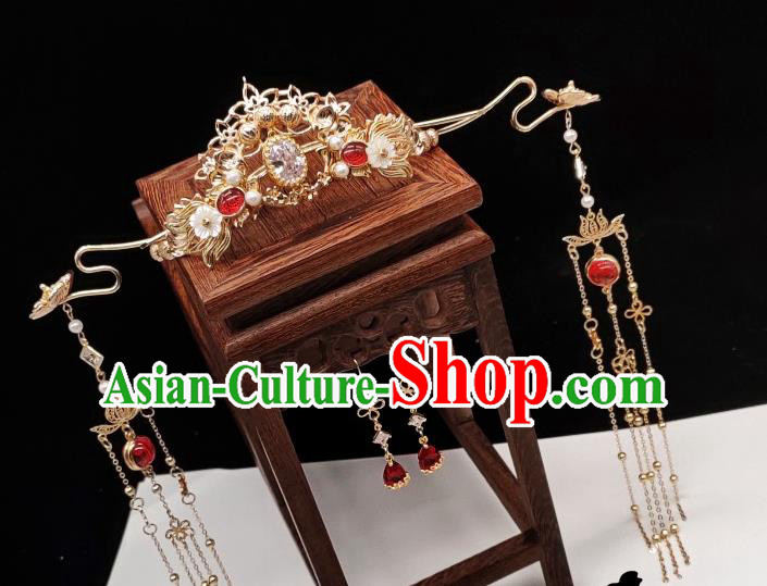 Chinese Classical Golden Phoenix Coronet Handmade Hanfu Hair Accessories Ancient Jin Dynasty Princess Hairpins Crystal Hair Crown