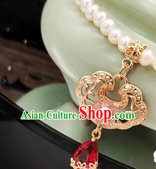 Chinese Handmade Hanfu Necklet Classical Jewelry Accessories Ancient Ming Dynasty Princess Longevity Lock Necklace for Women