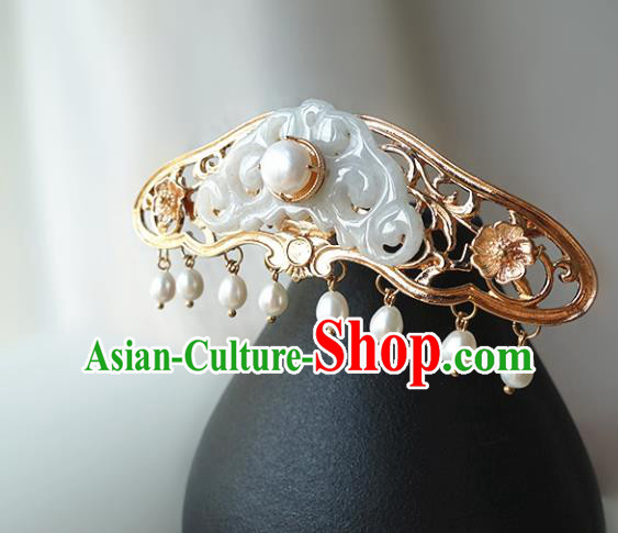 Chinese Classical Jade Hair Crown Handmade Hanfu Hair Accessories Ancient Song Dynasty Empress Golden Hairpins