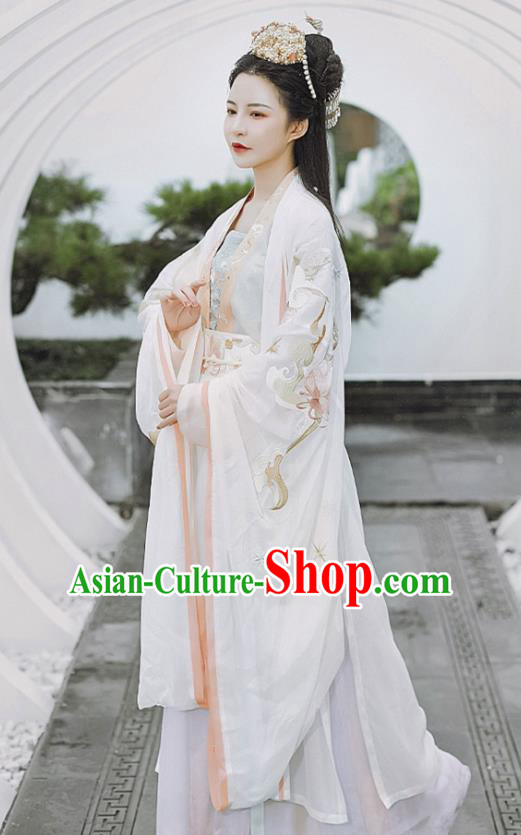 Chinese Ancient Royal Queen Hanfu Apparels Traditional Song Dynasty Empress Historical Costumes Embroidered BeiZi Blouse and Skirt Complete Set