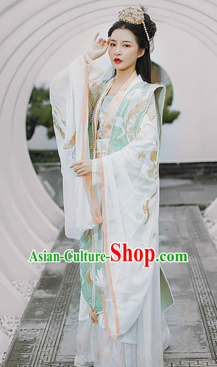 Chinese Ancient Royal Queen Hanfu Apparels Traditional Song Dynasty Empress Historical Costumes Embroidered BeiZi Blouse and Skirt Complete Set