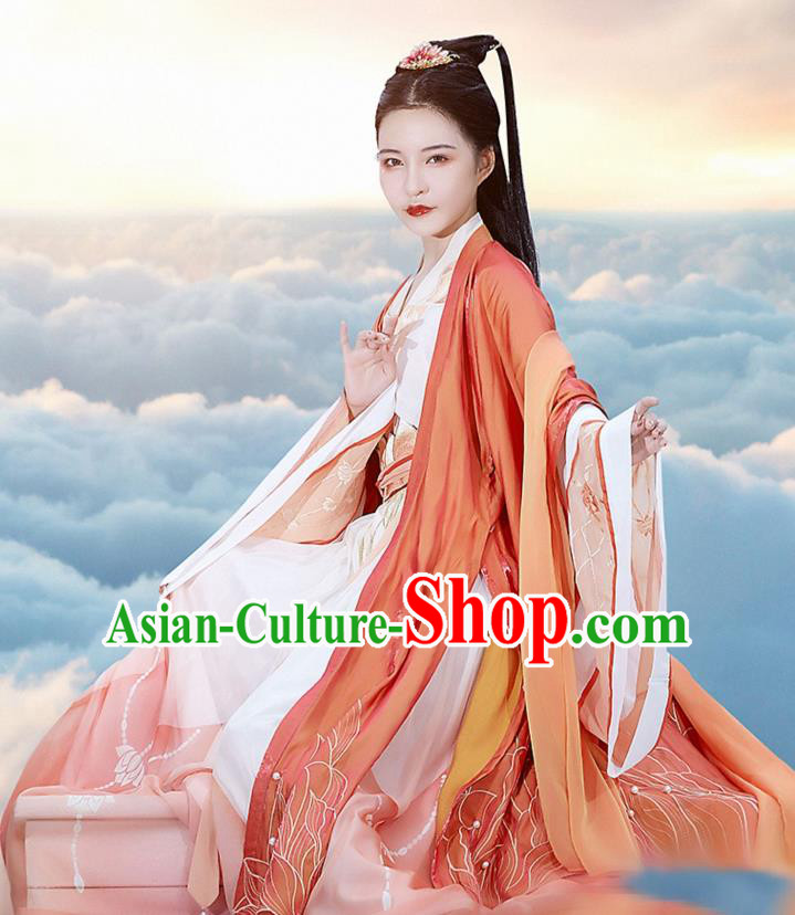 Chinese Ancient Princess Hanfu Apparels Traditional Tang Dynasty Palace Lady Red BeiZi Blouse and Skirt Historical Costumes Complete Set