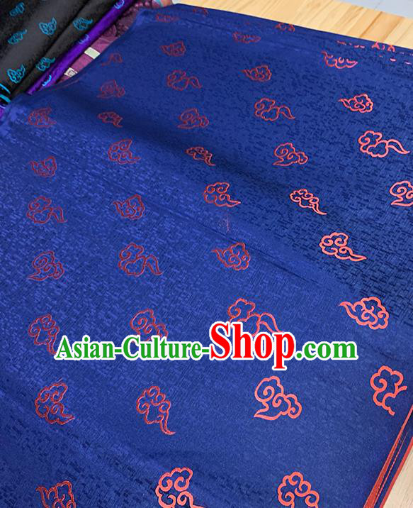 Chinese Traditional Clouds Pattern Deep Blue Silk Fabric Brocade Drapery Tang Suit Damask Material