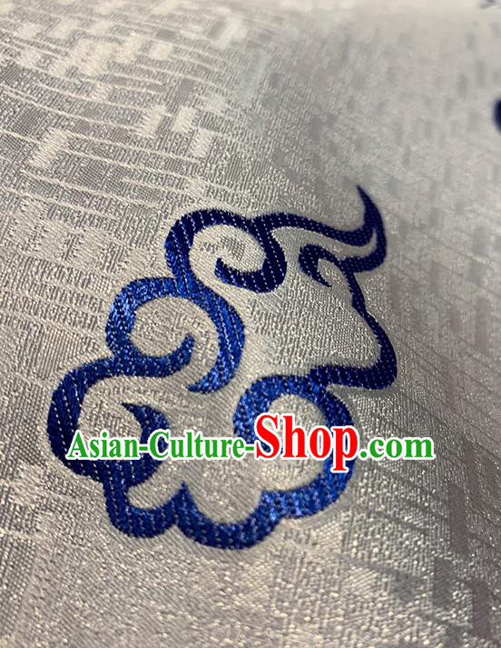 Chinese Traditional Clouds Pattern Grey Silk Fabric Brocade Drapery Tang Suit Damask Material