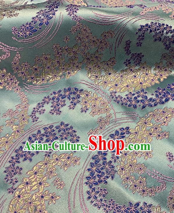 Chinese Traditional Sakura Pattern Green Silk Fabric Brocade Drapery Qipao Dress Damask Material