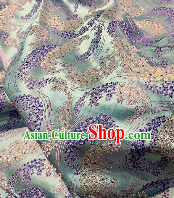 Chinese Traditional Sakura Pattern Green Silk Fabric Brocade Drapery Qipao Dress Damask Material