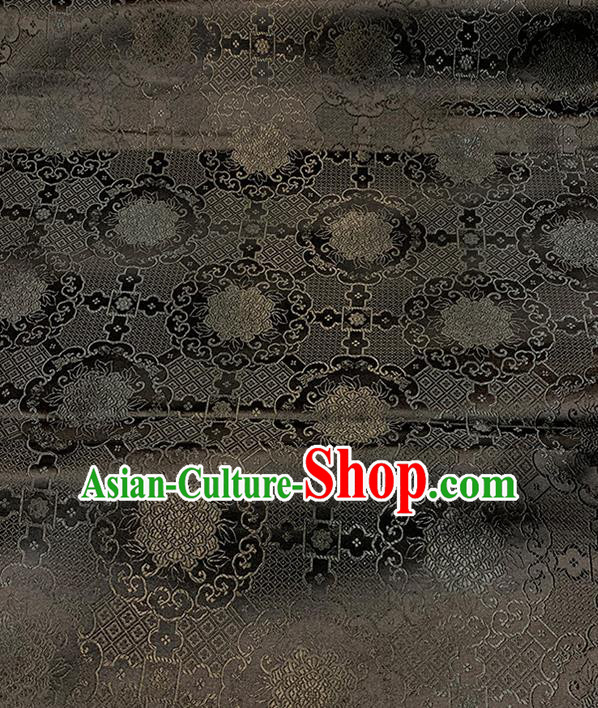 Chinese Traditional Peony Pattern Black Silk Fabric Brocade Drapery Hanfu Dress Damask Material