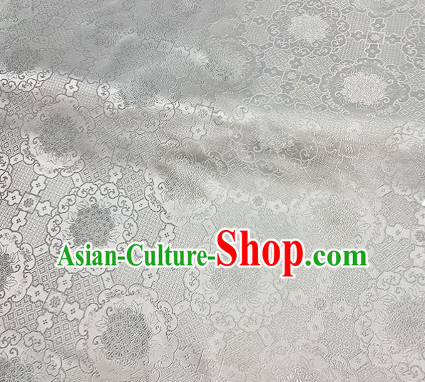 Chinese Traditional Peony Pattern White Silk Fabric Brocade Drapery Hanfu Dress Damask Material