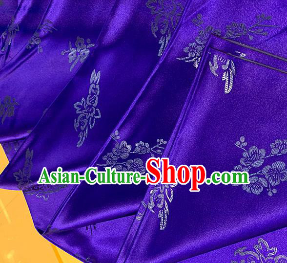 Chinese Traditional Plum Blossom Pattern Royalblue Silk Fabric Brocade Drapery Qipao Dress Damask Material